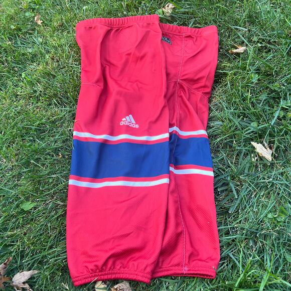 ADIDAS Red White Blue L XL Hockey Socks Velcro Polyester EUC - Picture 1 of 5